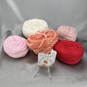 5 Peaches & Creme Worsted Weight 4 Ply Yarn 100% Cotton Mixed Red Pink Cream 1lb